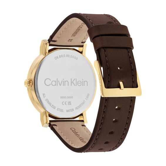 Men's Calvin Klein Brown Leather Strap Watch with Blue Dial (Model: 25200261)