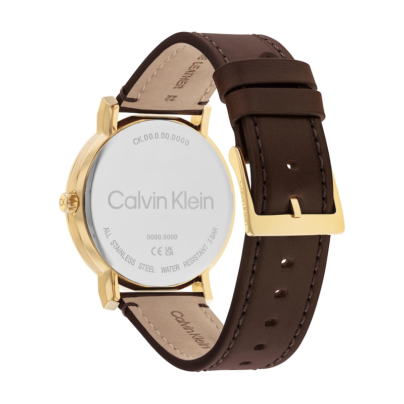 Main Image 3 of Men's Calvin Klein Brown Leather Strap Watch with Blue Dial (Model: 25200261)