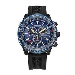 Men's Citizen Eco-Drive® Promaster Air Two-Tone IP Chronograph Strap Watch with Blue Dial (Model: CB5006-02L)