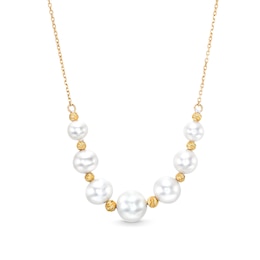 5.0-8.5mm Akoya Cultured Pearl and Brilliance Bead Spacer Necklace in 14K Gold