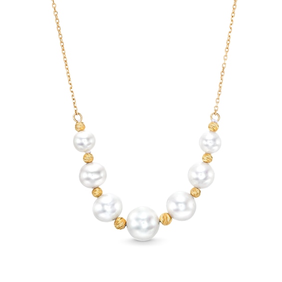 5.0-8.5mm Akoya Cultured Pearl and Brilliance Bead Spacer Necklace in 14K Gold