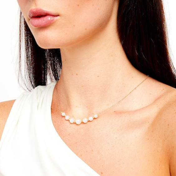 5.0-8.5mm Akoya Cultured Pearl and Brilliance Bead Spacer Necklace in 14K Gold