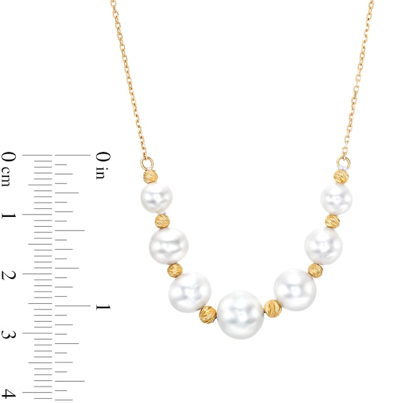 5.0-8.5mm Akoya Cultured Pearl and Brilliance Bead Spacer Necklace in 14K Gold