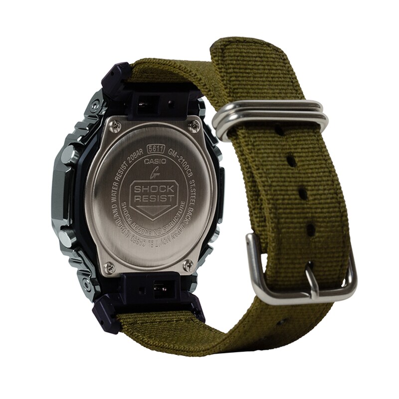 Main Image 2 of Men’s Casio G-Shock Classic Gunmetal Grey IP Green Fabric Strap Watch with Black Dial (Model: GM2100CB-3A)