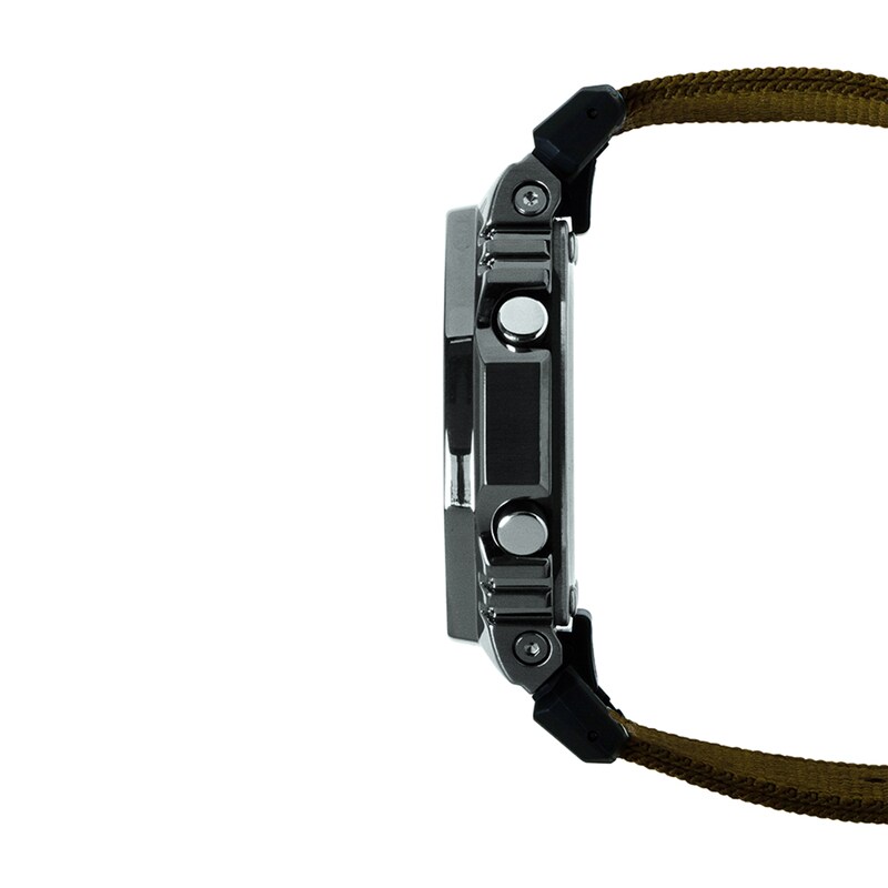 Main Image 3 of Men’s Casio G-Shock Classic Gunmetal Grey IP Green Fabric Strap Watch with Black Dial (Model: GM2100CB-3A)