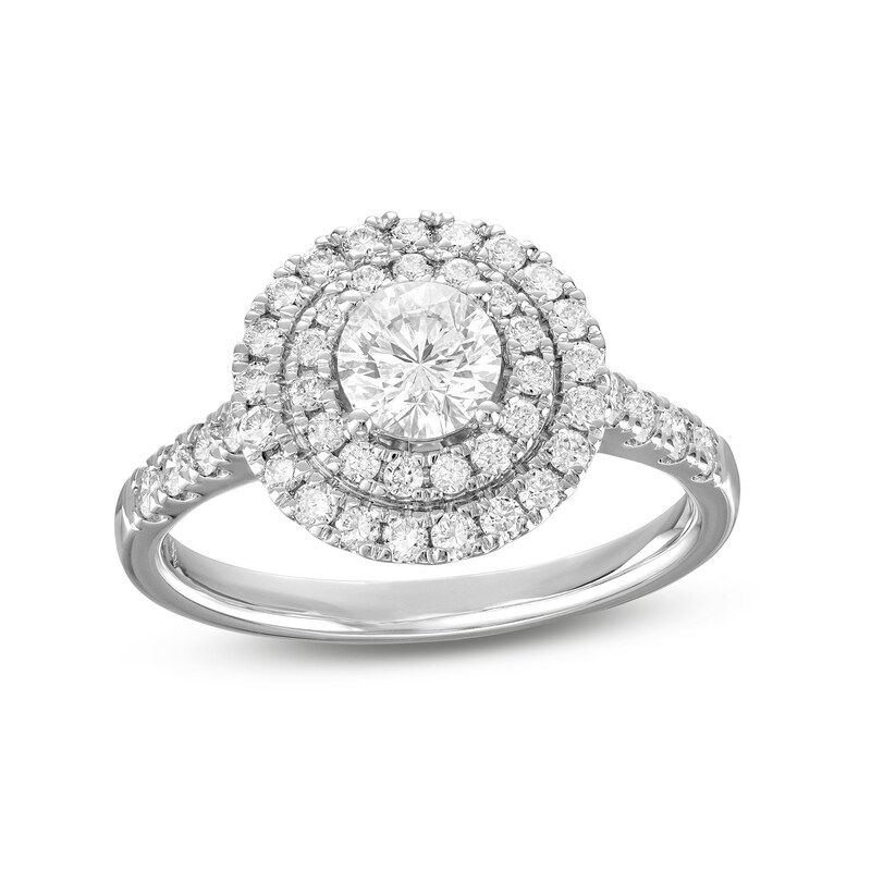 Main Image 1 of 1-1/4 CT. T.W. Diamond Double Frame Engagement Ring in 14K White Gold (I/I1)