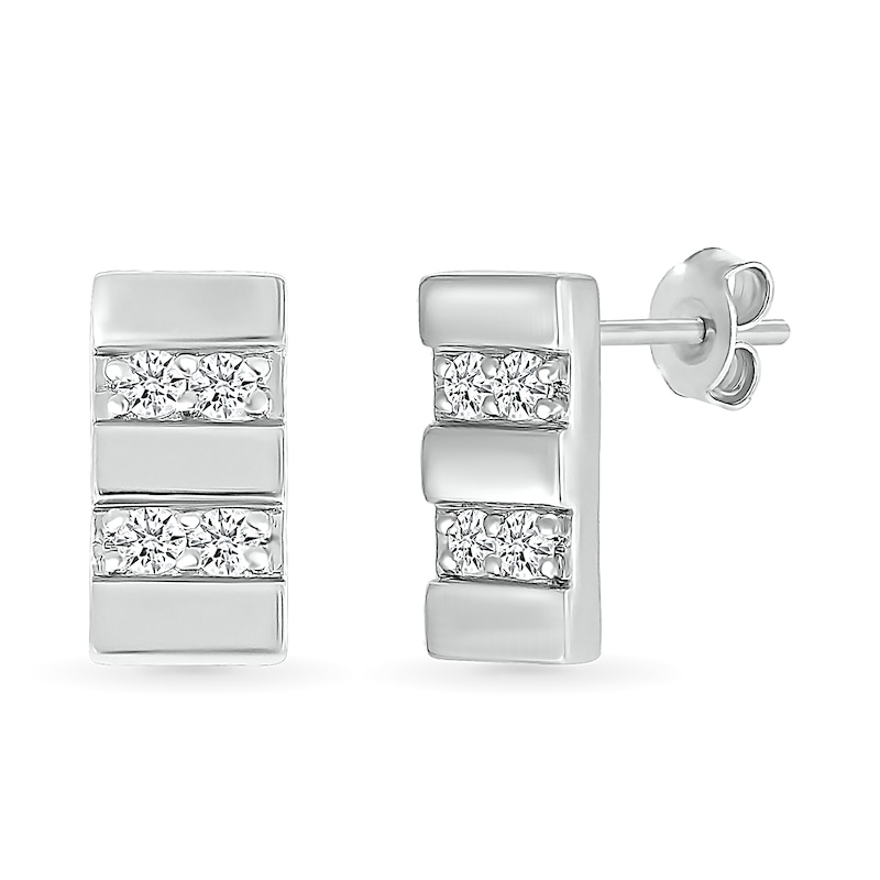 Main Image 1 of Men's 1/5 CT. T.W. Diamond Double Row Rectangular Stud Earrings in Sterling Silver