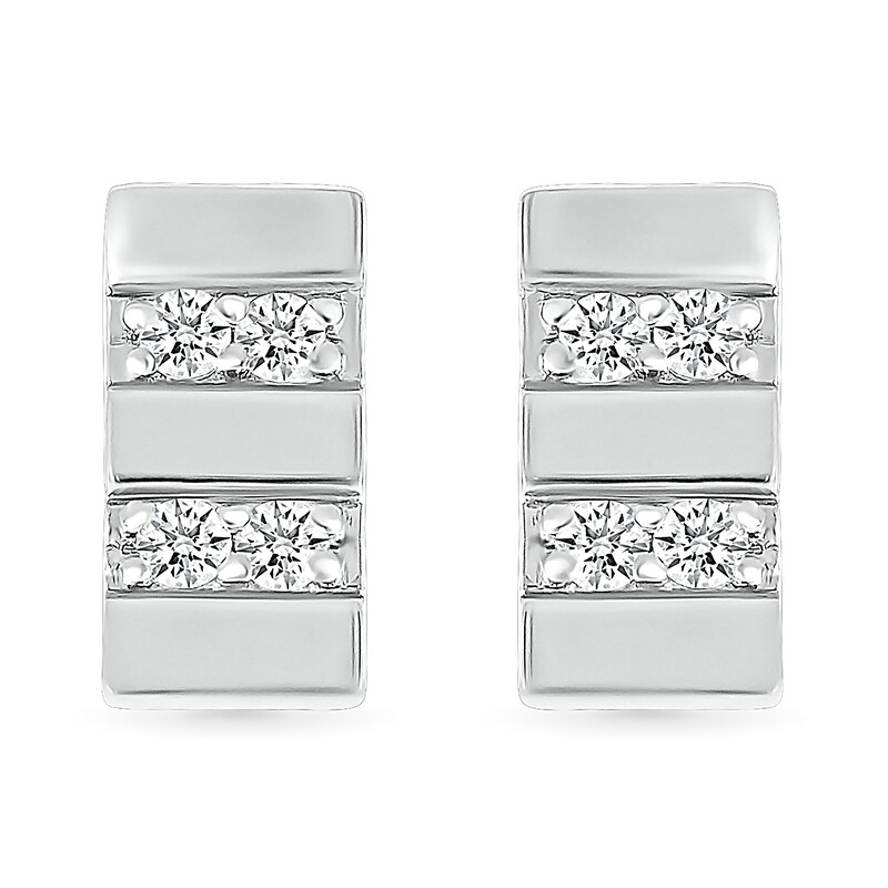Main Image 2 of Men's 1/5 CT. T.W. Diamond Double Row Rectangular Stud Earrings in Sterling Silver