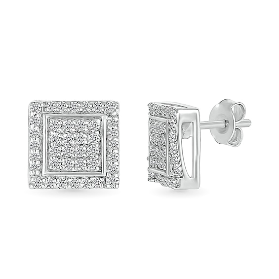 1/4 CT. T.w. Square-Shaped Multi-Diamond Swirl Frame Stud Earrings in Sterling Silver