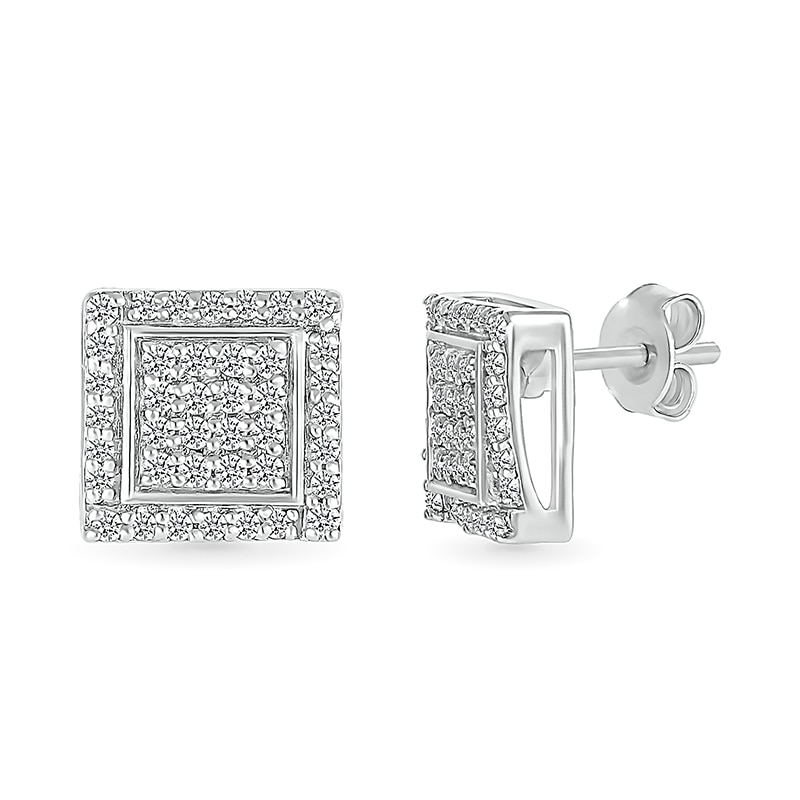 Main Image 1 of 1/4 CT. T.W. Square-Shaped Multi-Diamond Swirl Frame Stud Earrings in Sterling Silver