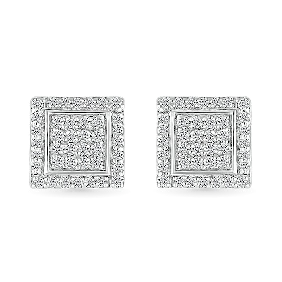 1/4 CT. T.w. Square-Shaped Multi-Diamond Swirl Frame Stud Earrings in Sterling Silver