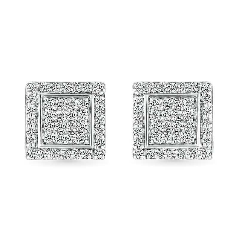 Main Image 2 of 1/4 CT. T.W. Square-Shaped Multi-Diamond Swirl Frame Stud Earrings in Sterling Silver