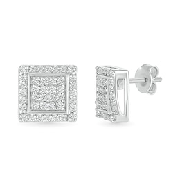 Men's 1/4 CT. T.W. Square-Shaped Multi-Diamond Swirl Frame Stud Earrings in Sterling Silver