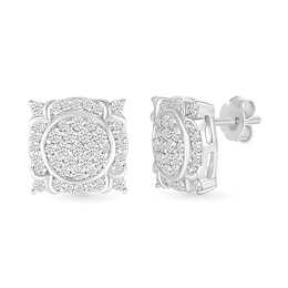 1/2 CT. T.W. Multi-Diamond Frame Ornate Four-Corner Accent Stud Earrings in Sterling Silver