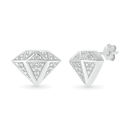 1/10 CT. T.W. Diamond Three-Dimensional Diamond-Shaped Stud Earrings in Sterling Silver
