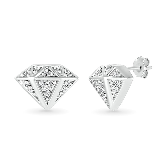 1/10 CT. T.w. Diamond Three-Dimensional Diamond-Shaped Stud Earrings in Sterling Silver