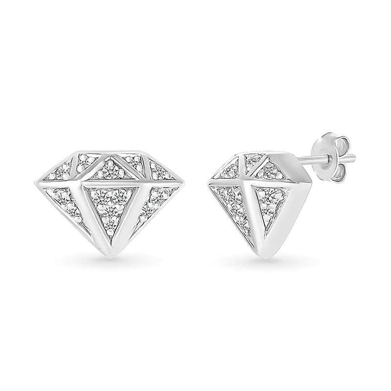 Main Image 1 of 1/10 CT. T.W. Diamond Three-Dimensional Diamond-Shaped Stud Earrings in Sterling Silver