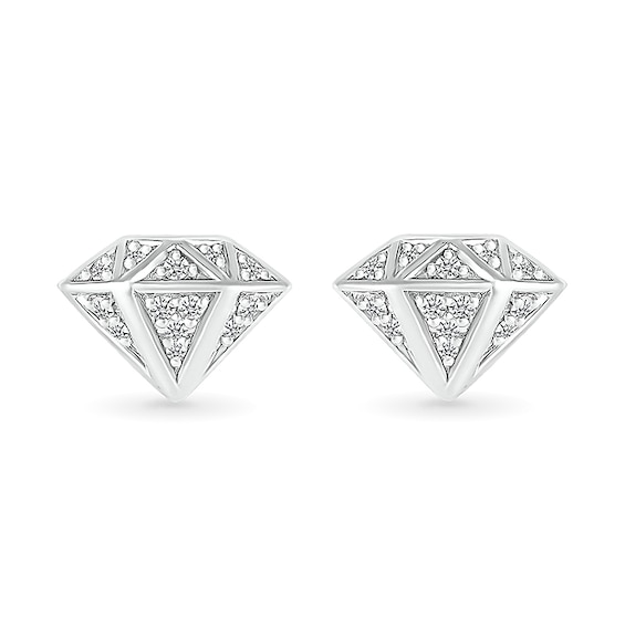 1/10 CT. T.w. Diamond Three-Dimensional Diamond-Shaped Stud Earrings in Sterling Silver