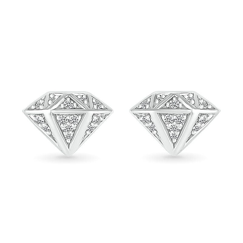 Main Image 2 of 1/10 CT. T.W. Diamond Three-Dimensional Diamond-Shaped Stud Earrings in Sterling Silver