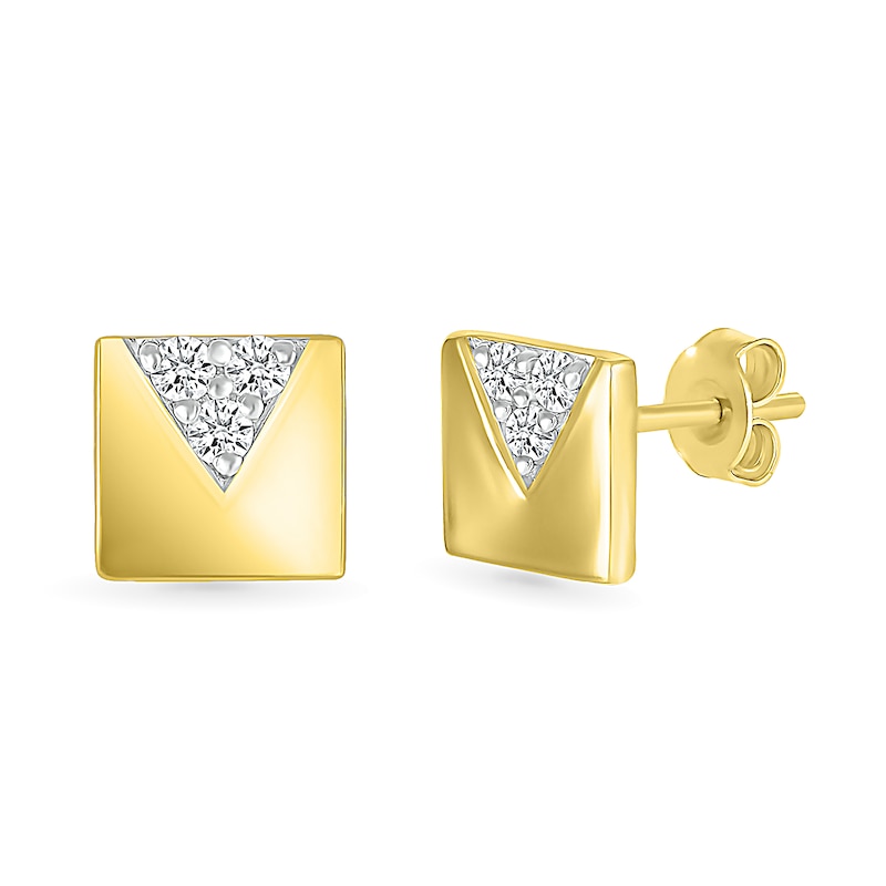 Main Image 1 of 7/8 CT. T.W. Diamond Trio Triangle Accent Rectangular Stud Earrings in 10K Gold