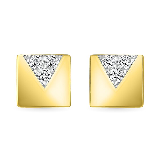 7/8 CT. T.w. Diamond Trio Triangle Accent Rectangular Stud Earrings in 10K Gold