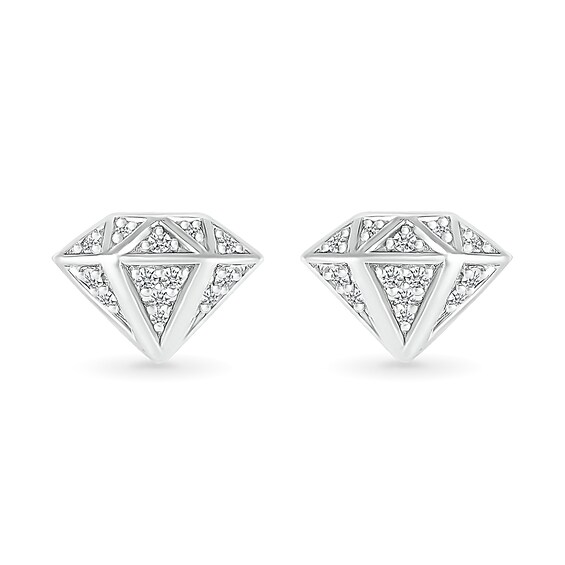 1/10 CT. T.w. Diamond Three-Dimensional Diamond-Shaped Stud Earrings in Sterling Silver