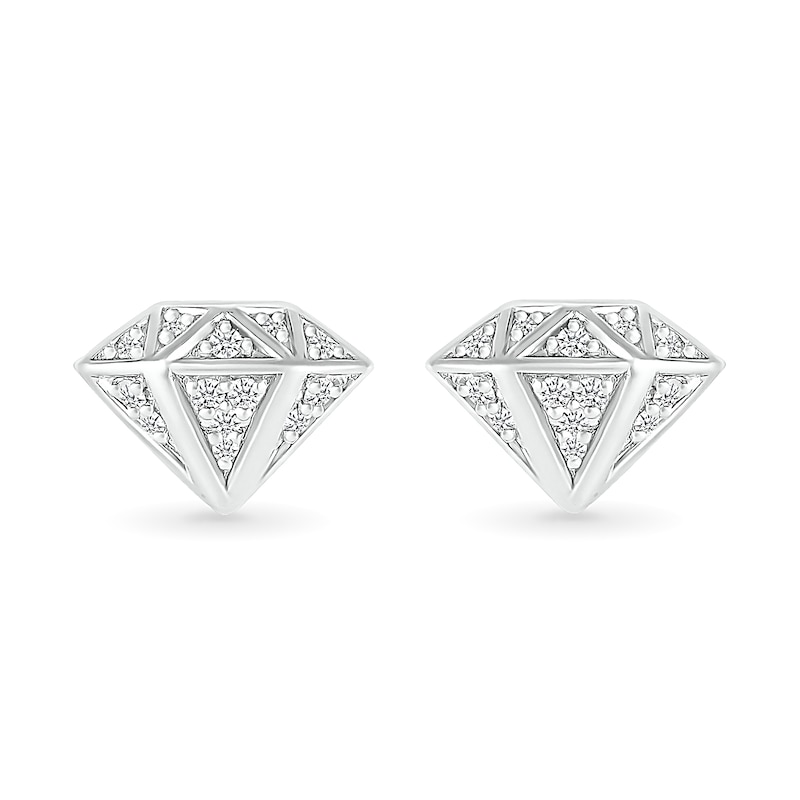 Main Image 2 of Men's 1/10 CT. T.W. Diamond Three-Dimensional Diamond-Shaped Stud Earrings in Sterling Silver