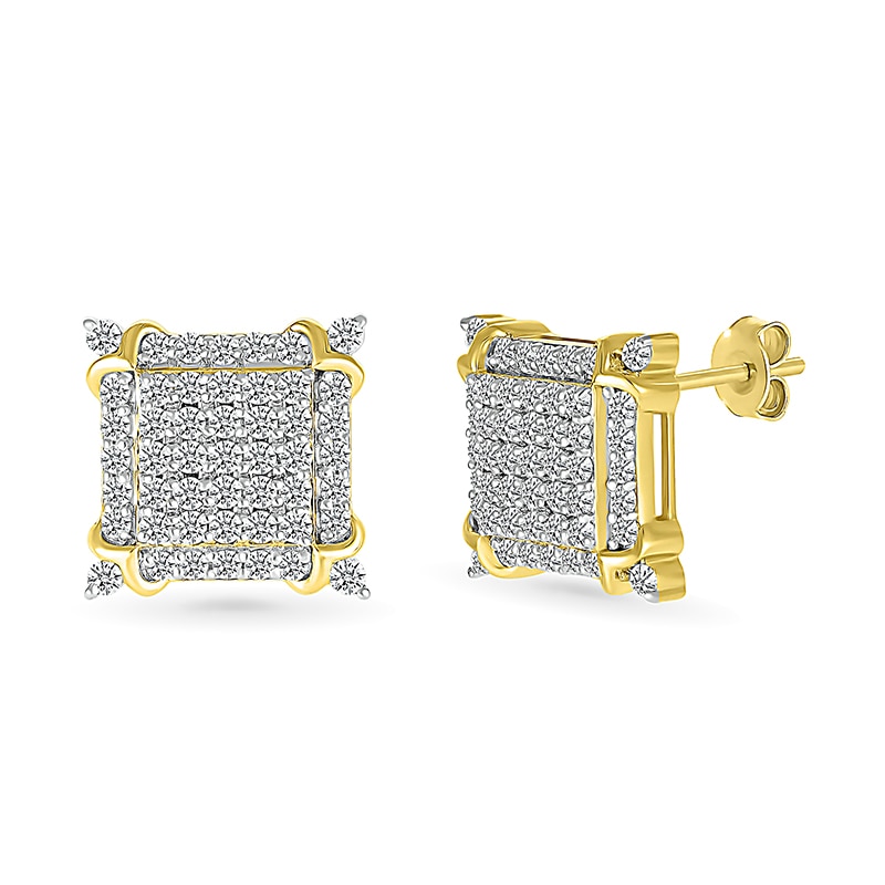 Main Image 1 of 1 CT. T.W. Square-Shaped Multi-Diamond Frame Ornate Four-Corner Accent Stud Earrings in 10K Gold