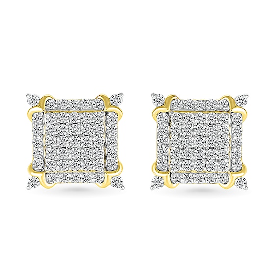 1 CT. T.w. Square-Shaped Multi-Diamond Frame Ornate Four-Corner Accent Stud Earrings in 10K Gold