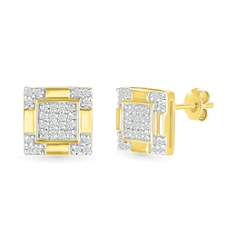 1/6 CT. T.W. Square-Shaped Multi-Diamond Frame Four-Corner Trio Accent Stud Earrings in 10K Gold