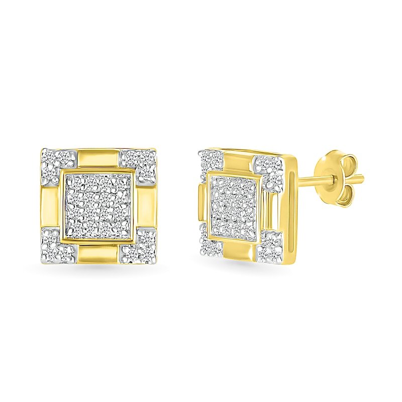 Main Image 1 of 1/6 CT. T.W. Square-Shaped Multi-Diamond Frame Four-Corner Trio Accent Stud Earrings in 10K Gold