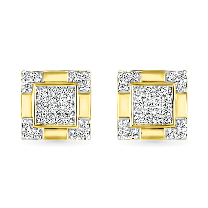 Main Image 2 of 1/6 CT. T.W. Square-Shaped Multi-Diamond Frame Four-Corner Trio Accent Stud Earrings in 10K Gold
