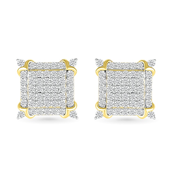 1 CT. T.w. Square-Shaped Multi-Diamond Frame Ornate Four-Corner Accent Stud Earrings in 10K Gold