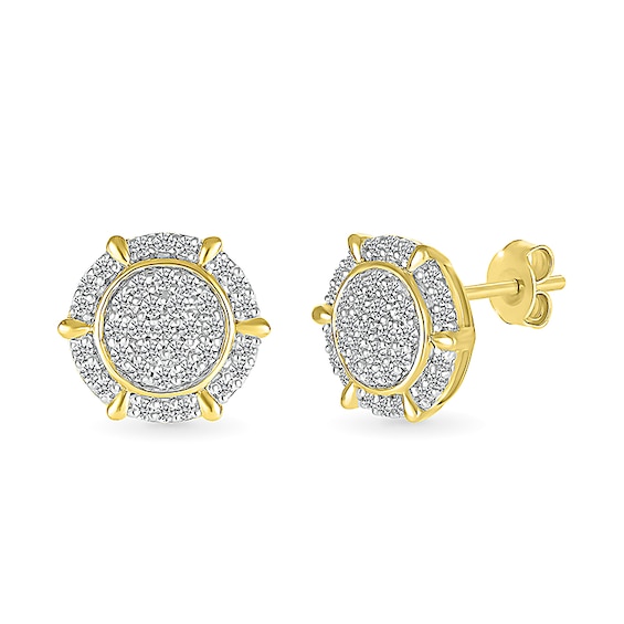 1/2 CT. T.w. Multi-Diamond Frame Ship's Wheel-Style Stud Earrings in 10K Gold