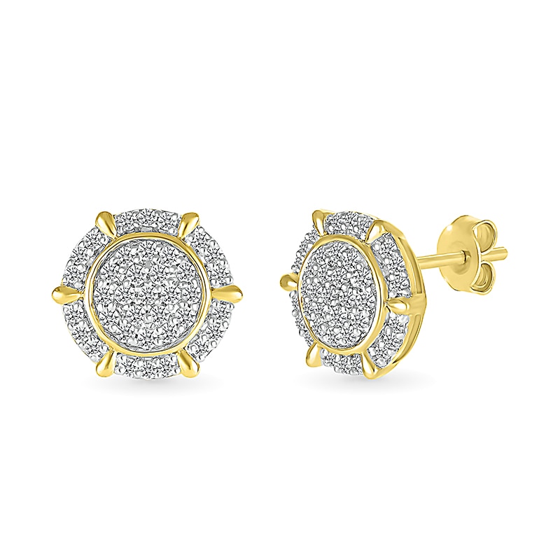 Main Image 1 of 1/2 CT. T.W. Multi-Diamond Frame Ship's Wheel-Style Stud Earrings in 10K Gold