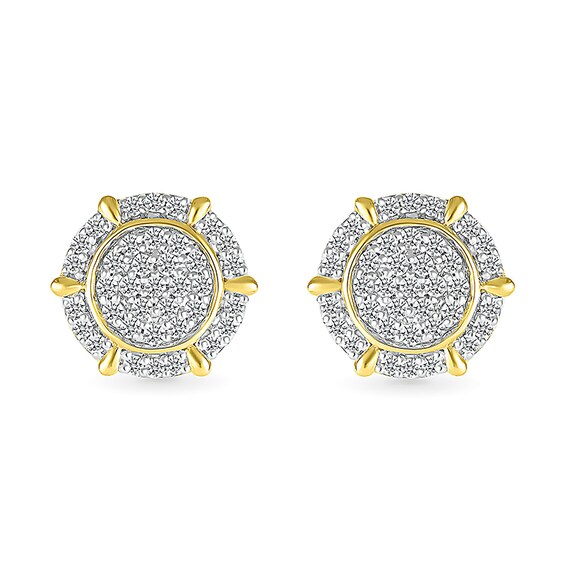 1/2 CT. T.w. Multi-Diamond Frame Ship's Wheel-Style Stud Earrings in 10K Gold