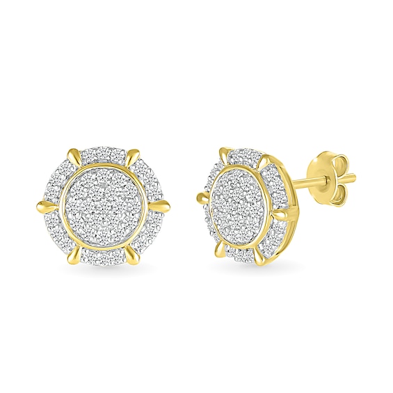 1/2 CT. T.w. Multi-Diamond Frame Ship's Wheel-Style Stud Earrings in 10K Gold