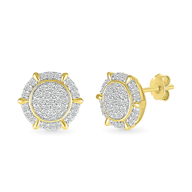 Main Image 1 of Men's 1/2 CT. T.W. Multi-Diamond Frame Ship's Wheel-Style Stud Earrings in 10K Gold