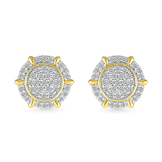 1/2 CT. T.w. Multi-Diamond Frame Ship's Wheel-Style Stud Earrings in 10K Gold