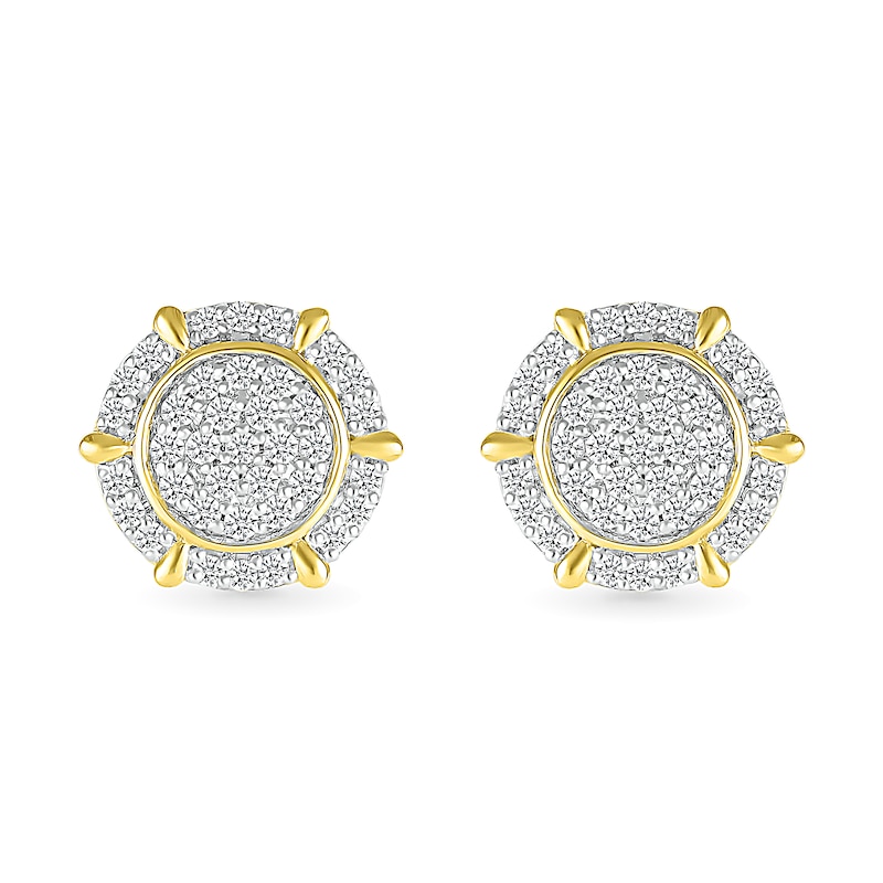 Main Image 2 of Men's 1/2 CT. T.W. Multi-Diamond Frame Ship's Wheel-Style Stud Earrings in 10K Gold