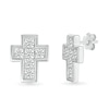 Thumbnail Image 1 of 1/2 CT. T.W. Diamond Mini Cross Stud Earrings in 10K White Gold