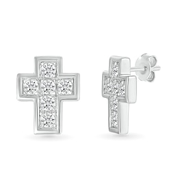 1/2 CT. T.W. Diamond Mini Cross Stud Earrings in 10K White Gold