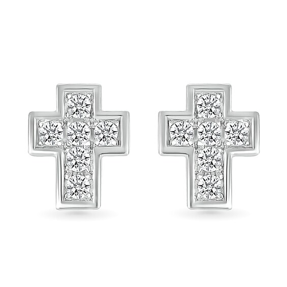 1/2 CT. T.w. Diamond Mini Cross Stud Earrings in 10K White Gold