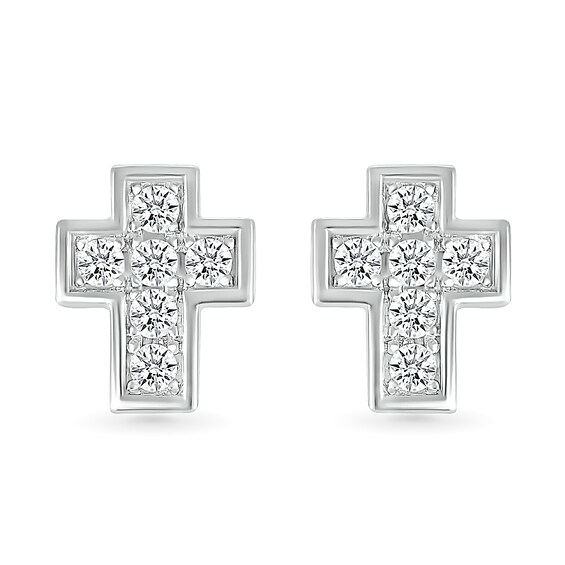 1/2 CT. T.w. Diamond Mini Cross Stud Earrings in 10K White Gold