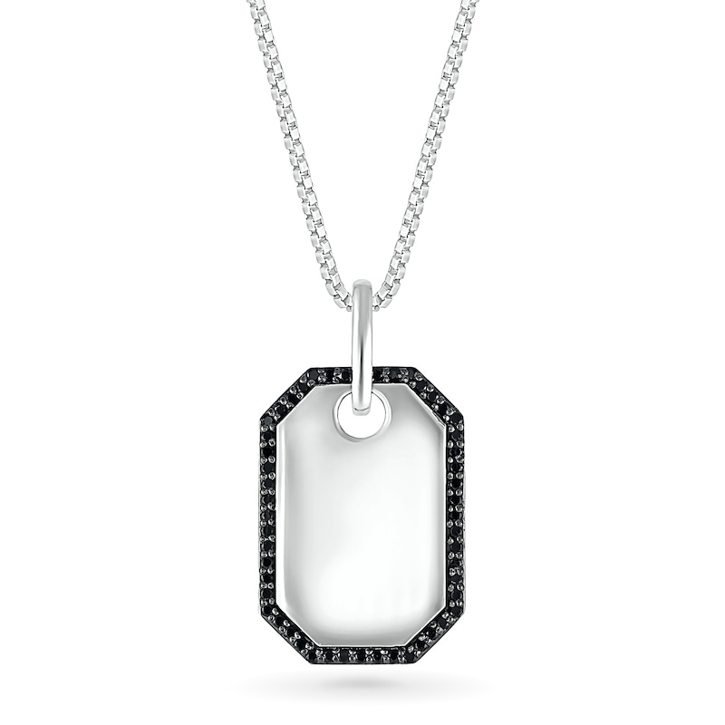 Men's 1/4 CT. T.W. Black Diamond Octagon-Shaped Frame Dog Tag Pendant in Sterling Silver - 22"