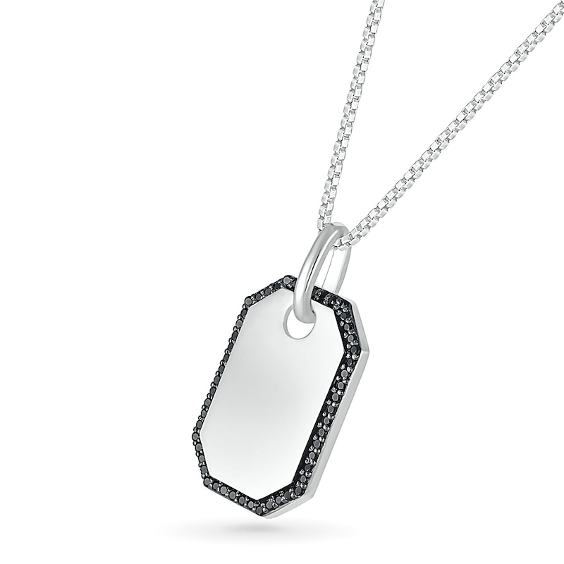 Men's 1/4 CT. T.W. Black Diamond Octagon-Shaped Frame Dog Tag Pendant in Sterling Silver - 22"