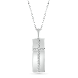 Men's 1/5 CT. T.W. Diamond Cross Narrow Dog Tag Pendant in Sterling Silver - 22"