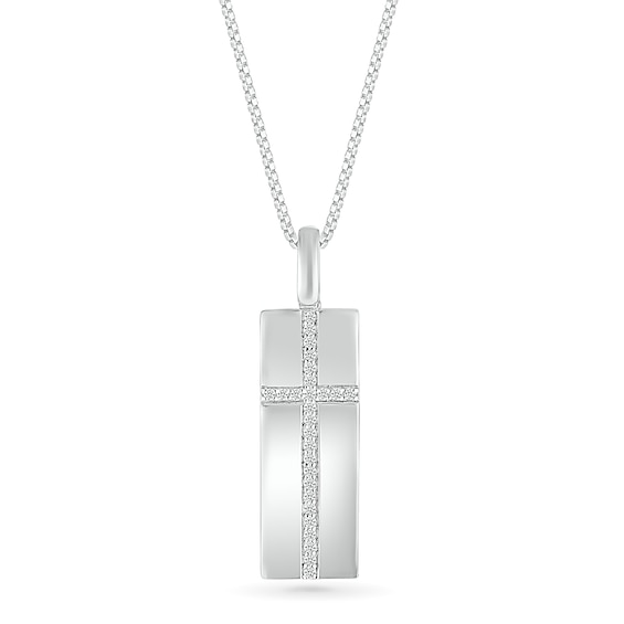 Men's 1/5 CT. T.w. Diamond Cross Narrow Dog Tag Pendant in Sterling Silver - 22"