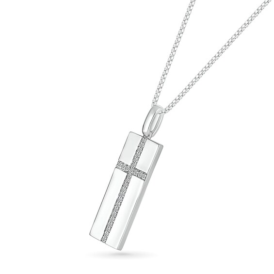 Men's 1/5 CT. T.w. Diamond Cross Narrow Dog Tag Pendant in Sterling Silver - 22"