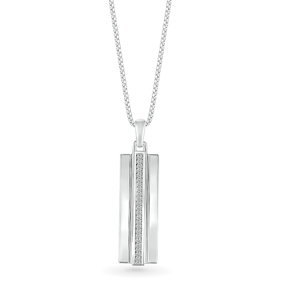 Men's 1/10 CT. T.w. Diamond Linear Ribbon Accent Three-Dimensional Vertical Bar Pendant in Sterling Silver - 22"
